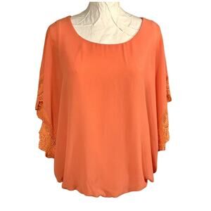 Maurices Womens Orange Tunic Blouse Size M Crocheted Short Sleeves Flowy Boho